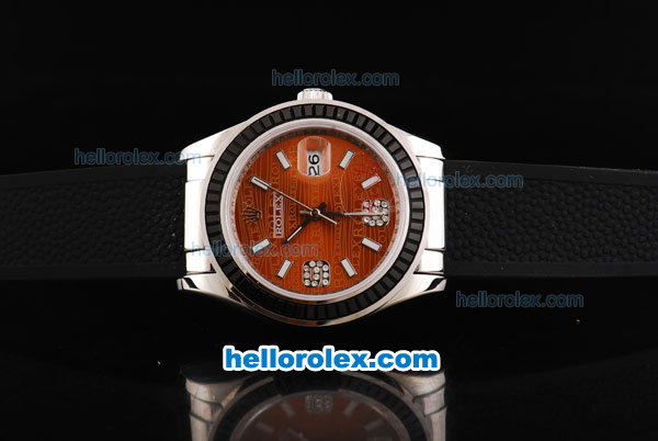 Rolex Datejust Oyster Perpetual Automatic Movement Orange Dial with Black Rubber Bezel and Black Rubber Strap - Click Image to Close